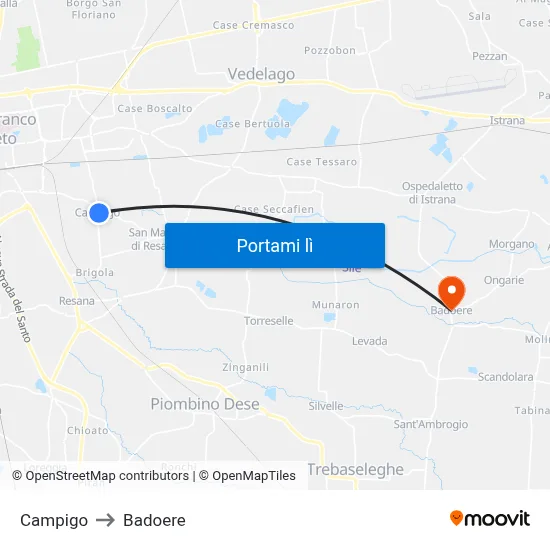 Campigo to Badoere map