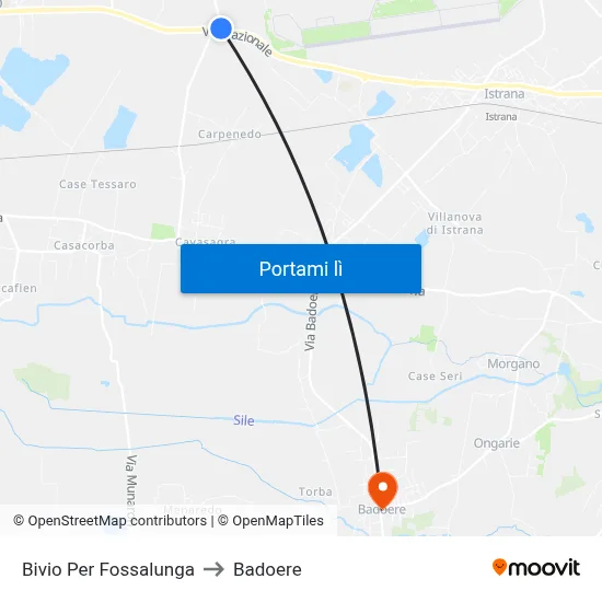 Bivio Per Fossalunga to Badoere map