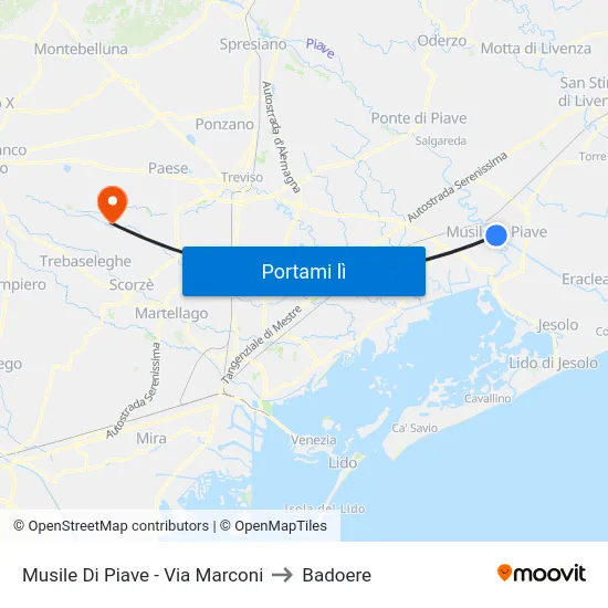 Musile Di Piave - Via Marconi to Badoere map