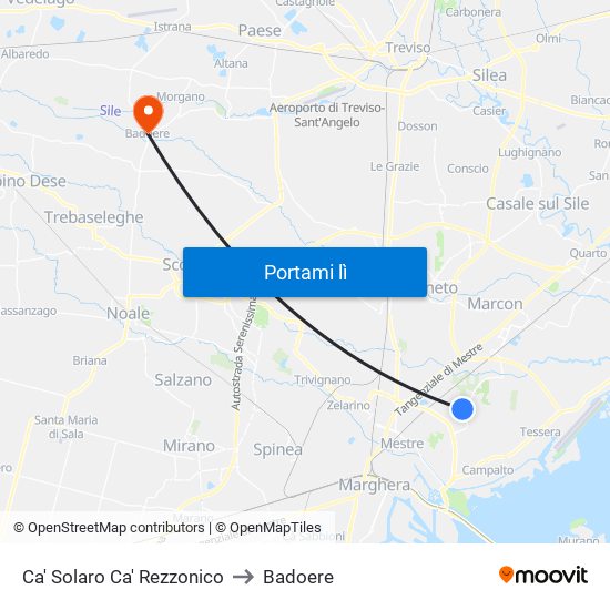 Ca' Solaro Ca' Rezzonico to Badoere map