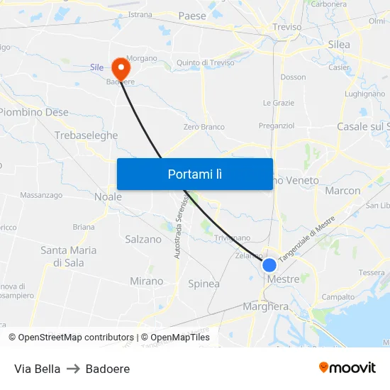 Via Bella to Badoere map