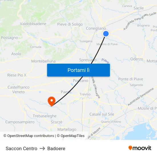 Saccon Centro to Badoere map