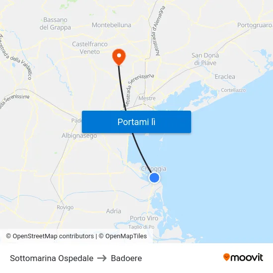Sottomarina Ospedale to Badoere map