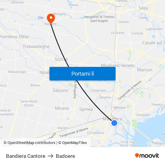 Bandiera Cantore to Badoere map