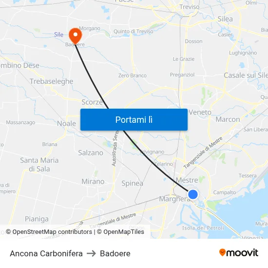 Ancona Carbonifera to Badoere map