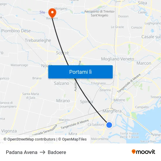 Padana Avena to Badoere map