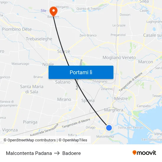 Malcontenta Padana to Badoere map