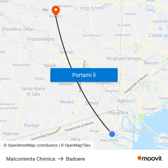 Malcontenta Chimica to Badoere map