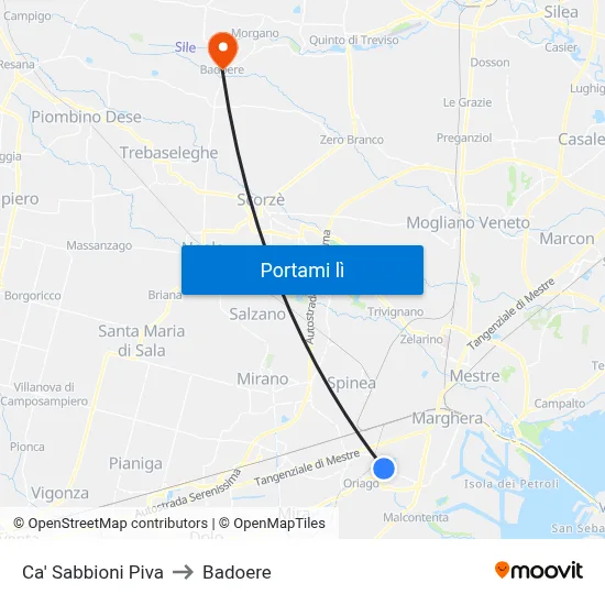 Ca' Sabbioni Piva to Badoere map