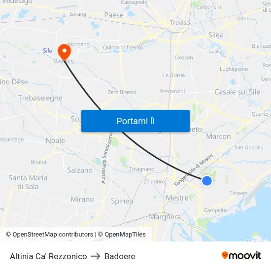 Altinia Ca' Rezzonico to Badoere map
