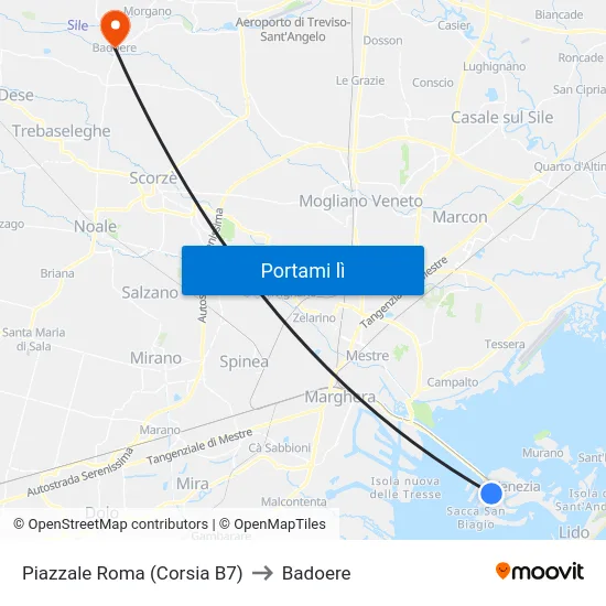 Piazzale Roma (Corsia B7) to Badoere map