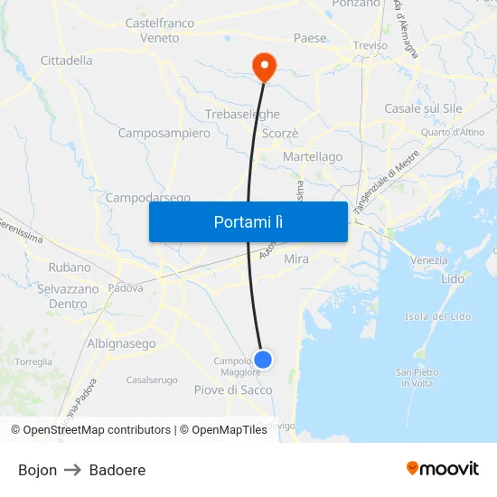 Bojon to Badoere map