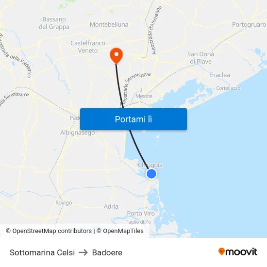 Sottomarina Celsi to Badoere map