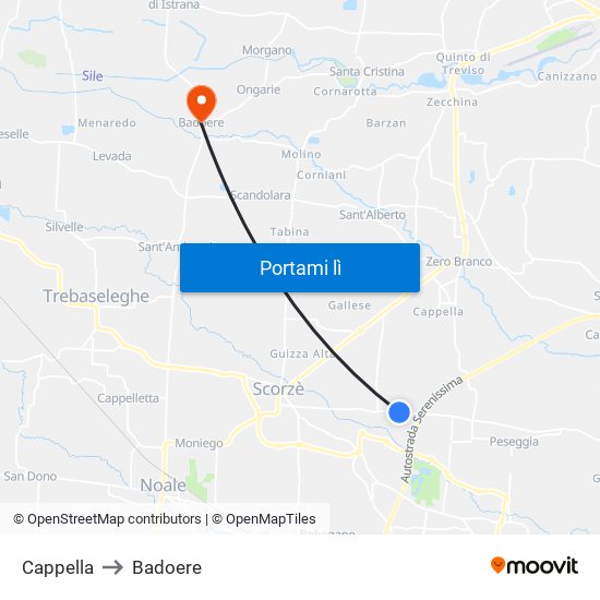 Cappella to Badoere map