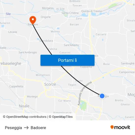 Peseggia to Badoere map