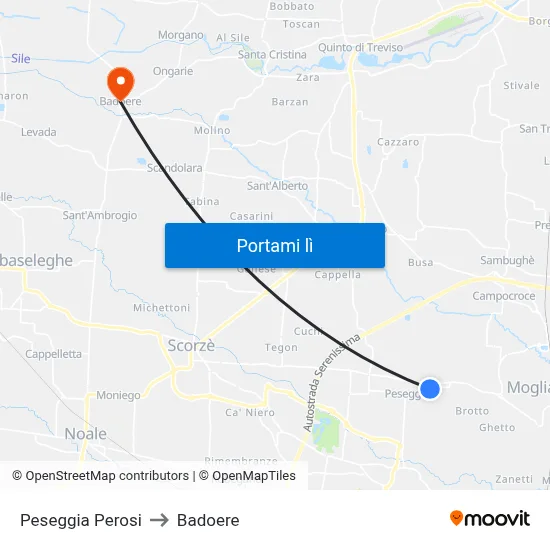 Peseggia Perosi to Badoere map