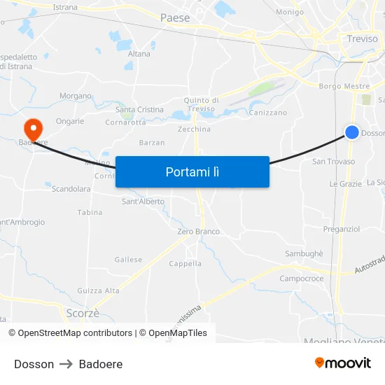 Dosson to Badoere map