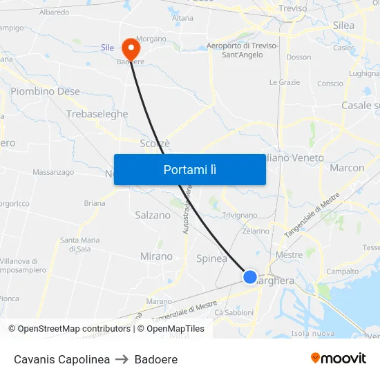 Cavanis Capolinea to Badoere map