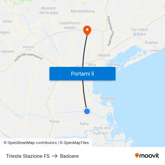 Trieste Stazione FS to Badoere map