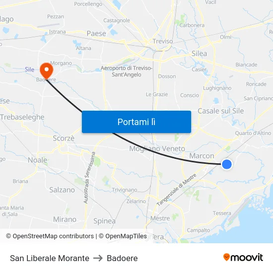 San Liberale Morante to Badoere map