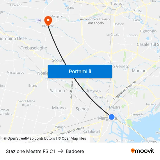 Stazione Mestre FS C1 to Badoere map