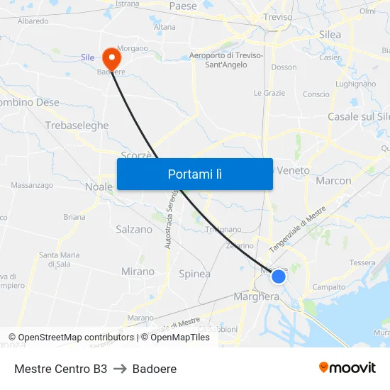 Mestre Centro B3 to Badoere map