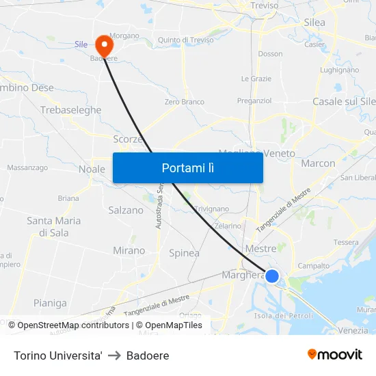 Torino Universita' to Badoere map