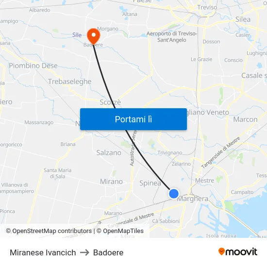Miranese Ivancich to Badoere map