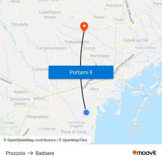 Prozzolo to Badoere map