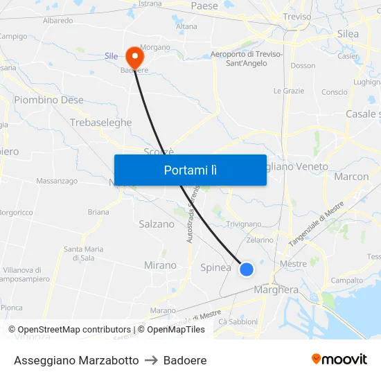 Asseggiano Marzabotto to Badoere map