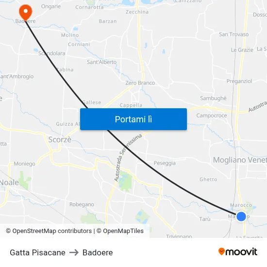 Gatta Pisacane to Badoere map