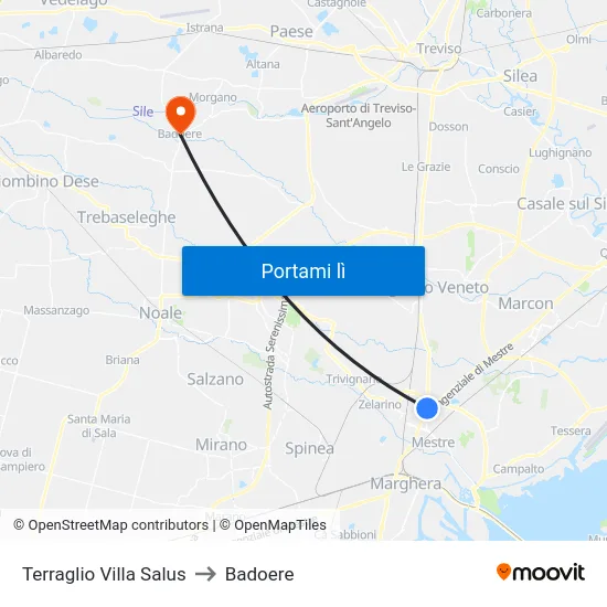 Terraglio Villa Salus to Badoere map