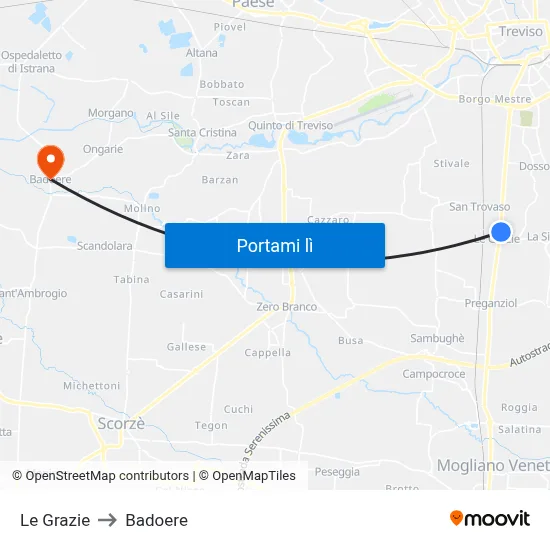 Le Grazie to Badoere map