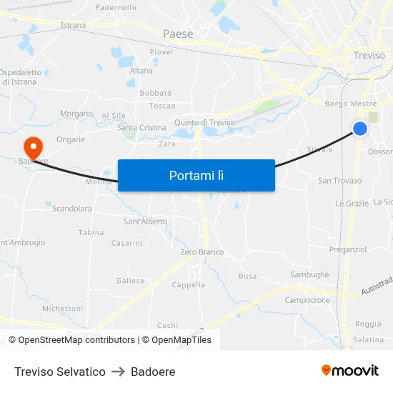 Treviso Selvatico to Badoere map