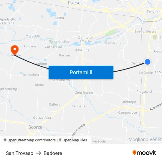 San Trovaso to Badoere map