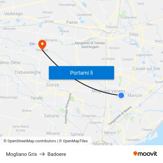 Mogliano Gris to Badoere map