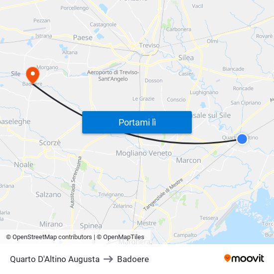 Quarto D'Altino Augusta to Badoere map