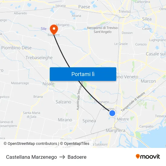 Castellana Marzenego to Badoere map