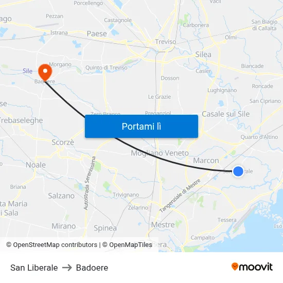 San Liberale to Badoere map
