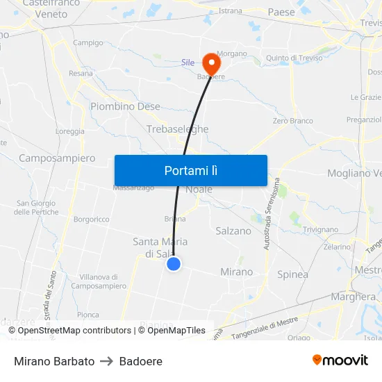 Mirano Barbato to Badoere map