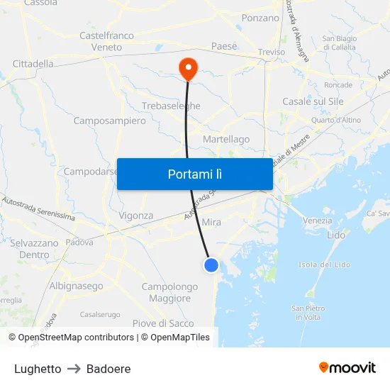 Lughetto to Badoere map