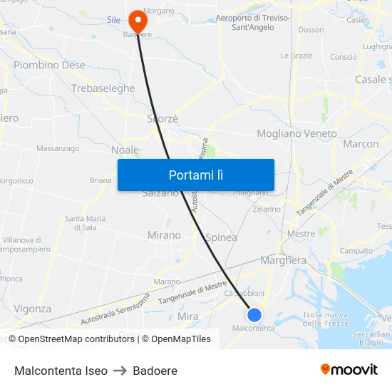 Malcontenta Iseo to Badoere map