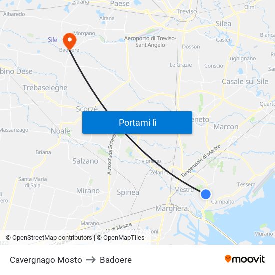 Cavergnago Mosto to Badoere map