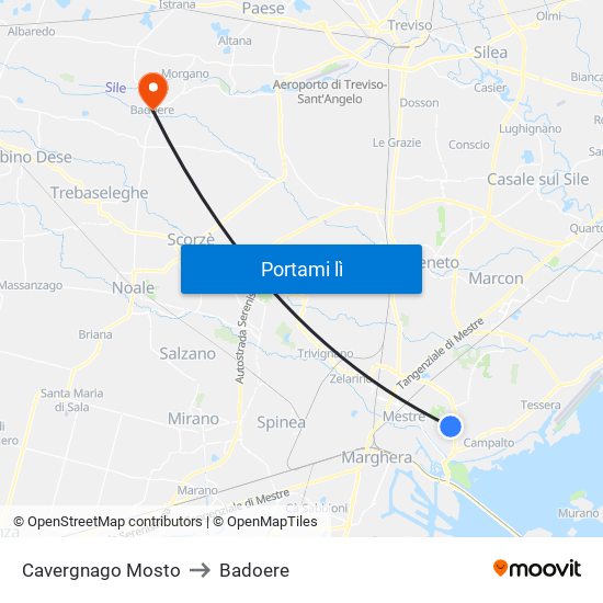 Cavergnago Mosto to Badoere map