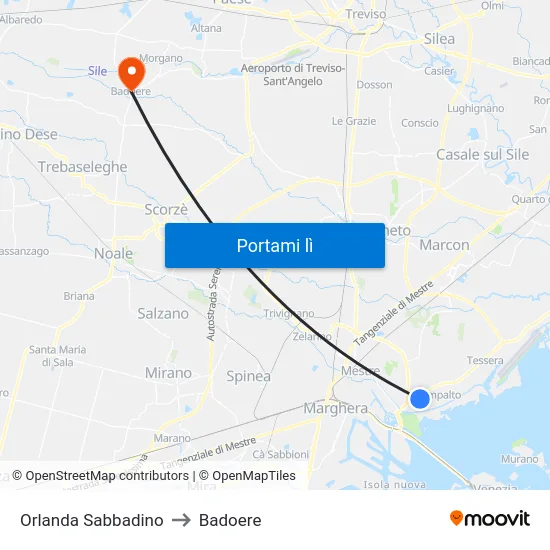 Orlanda Sabbadino to Badoere map