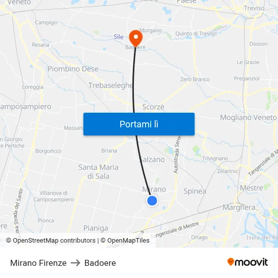 Mirano Firenze to Badoere map