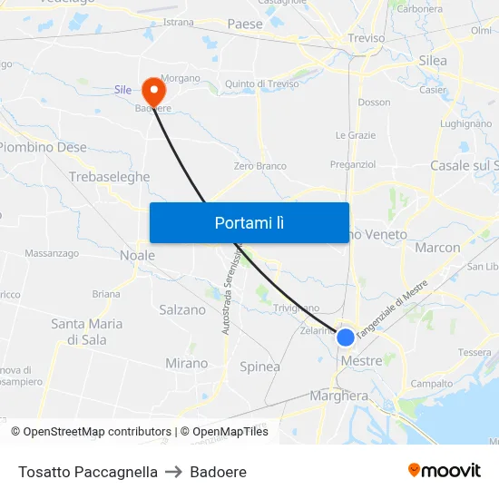 Tosatto Paccagnella to Badoere map