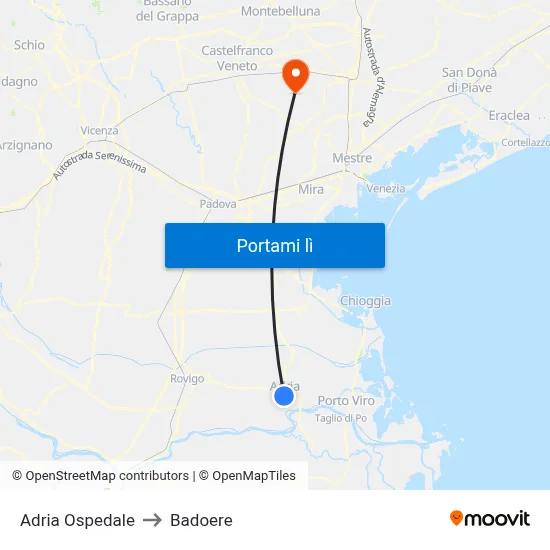 Adria Ospedale to Badoere map