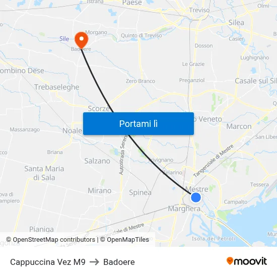 Cappuccina Vez M9 to Badoere map