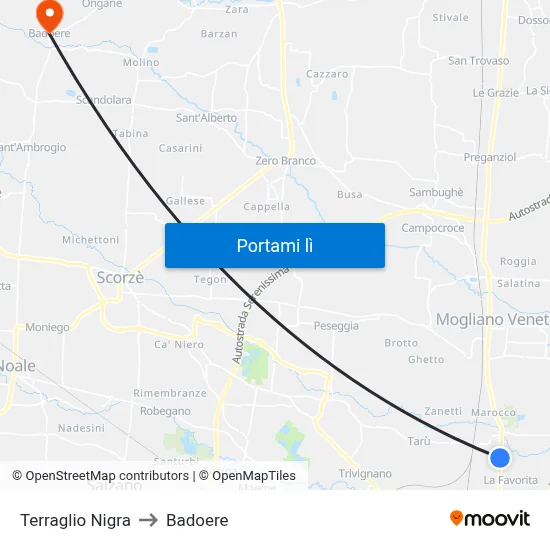 Terraglio Nigra to Badoere map